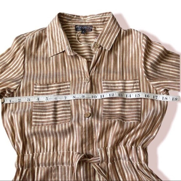 J Glee Gold Stripe Midi Shirtdress Button Front Small - Picture 14 of 15